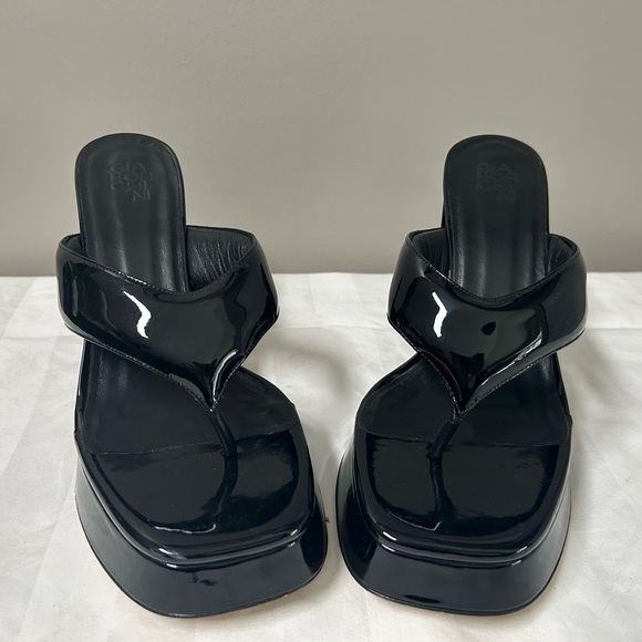 GIA Borghini Black Leather Slip On Thong Sandals Heels Platform (MRSP $475) - Picture 3 of 10
